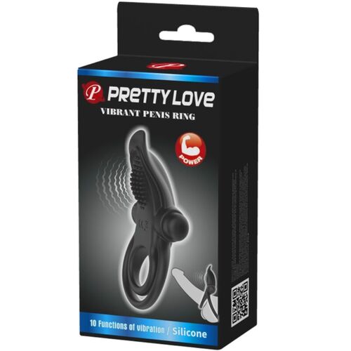 PRETTY LOVE - DOBLE ANILLO VIBRADOR + ESTIMULADOR CLÍTORIS 10 VIBRACIONES NEGRO