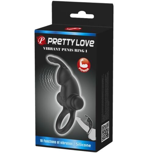 PRETTY LOVE - ANILLO VIBRADOR + ESTIMULADOR RABBIT CLÍTORIS 10 VIBRACIONES NEGRO