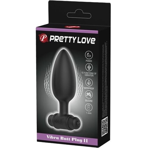 PRETTY LOVE - VIBRA BUTT PLUG 2 PLUG ANAL 10 VIBRACIONES NEGRO