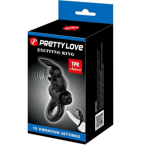 PRETTY LOVE - EXCITING RING ANILLO VIBRADOR RABBIT 10 VIBRACIONES NEGRO