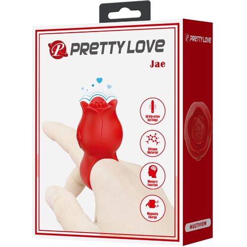 PRETTY LOVE - JAE VIBRADOR DE DEDO FORMA DE ROSA 10 VIBRACIONES ROJO