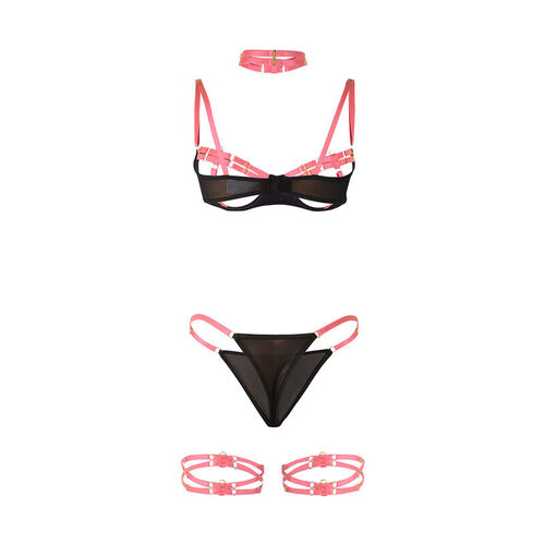 SUBBLIME - 955298 SET SUJETADOR CON COLLAR Y DETALLES PARA PIERNAS ROSA FLUORESCENTE S/M