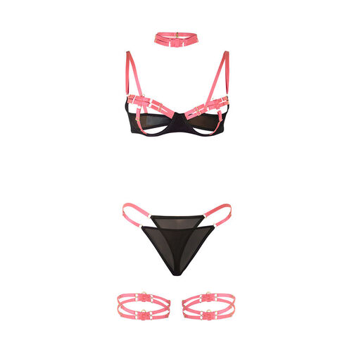 SUBBLIME - 955304 SET SUJETADOR CON COLLAR Y DETALLES PARA PIERNAS ROSA FLUORESCENTE L/XL