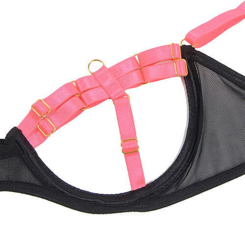 SUBBLIME - 955304 SET SUJETADOR CON COLLAR Y DETALLES PARA PIERNAS ROSA FLUORESCENTE L/XL