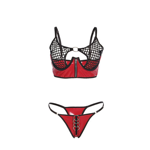 SUBBLIME - 955533 CONJUNTO SUJETADOR CON CREMALLERA DE MALLA DE CHAROL ROJO S/M