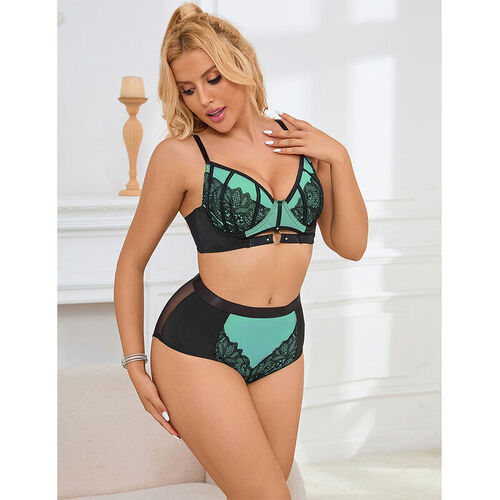 SUBBLIME - 955557 CONJUNTO SUJETADOR CON CREMALLERA DE MALLA DE CHAROL VERDE S/M