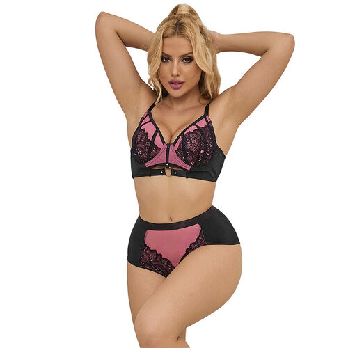 SUBBLIME - 955588 CONJUNTO SUJETADOR CON CREMALLERA DE MALLA DE CHAROL ROSA L/XL