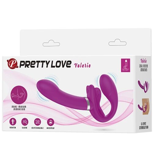 PRETTY LOVE - VALERIE VIBRADOR DOBLE STRAP-ON 12 VIBRACIONES MORADO