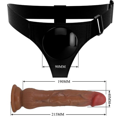 PRETTY LOVE - KYTON HARNESS BRIEFS UNIVERSAL CON DILDO SQUIRTING 19 CM MULATO