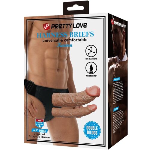 PRETTY LOVE - KEAVEN HARNESS BRIEFS UNIVERSAL & COMFORTABLE DOBLE DILDO