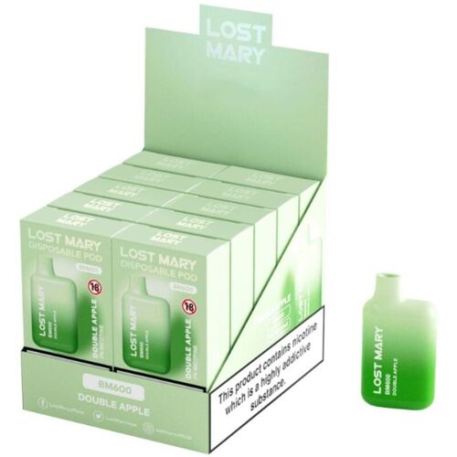 LOST MARY - (PACK PROFESIONAL EXPOSITOR - 10 UNIDADES) BM600 VAPER NICOTINA 2% DESECHABLE SABOR DOBLE MANZANA