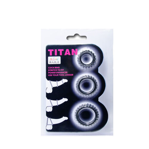 BAILE  TITAN SET 3PCS COCK RING BLACK 2.8 + 2.4 + 1.9 CM