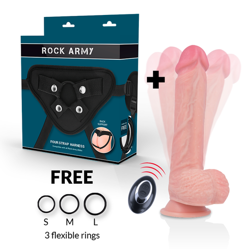 ROCKARMY - ARNÉS + LIQUID SILICONE VIBRADOR CONTROL REMOTO PREMIUM APACHE 20.5 CM -O- 4.62 CM